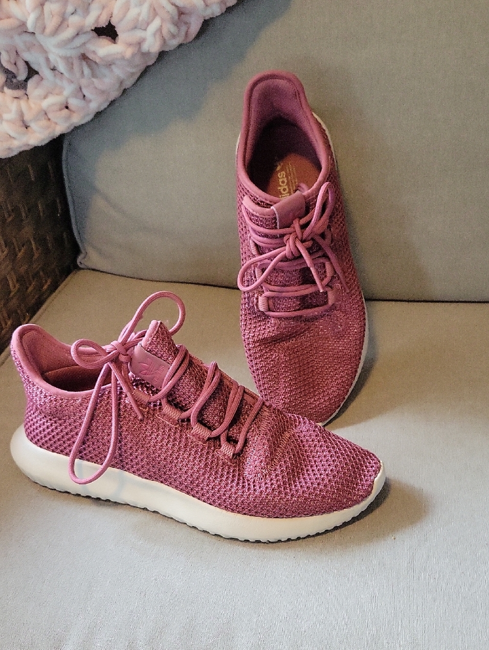 adidas Women Tubular Shadow Rose Pink Knit Athletic Sneakers Size 9, Comfort